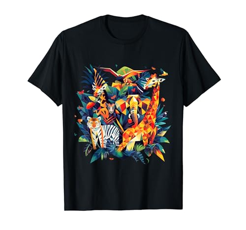 Jungle Kaleidoscope: Geometric Animal Diversity T-Shirt