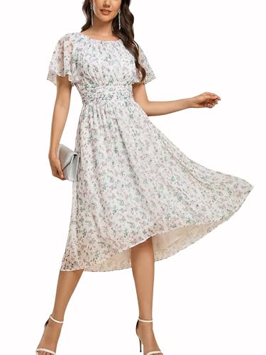 Image of Ever-Pretty Women's Chiffon Crew Neck Empire Waist Wedding Guest Dress Summer Short Sleeve Semi Formal Dresses 02053
