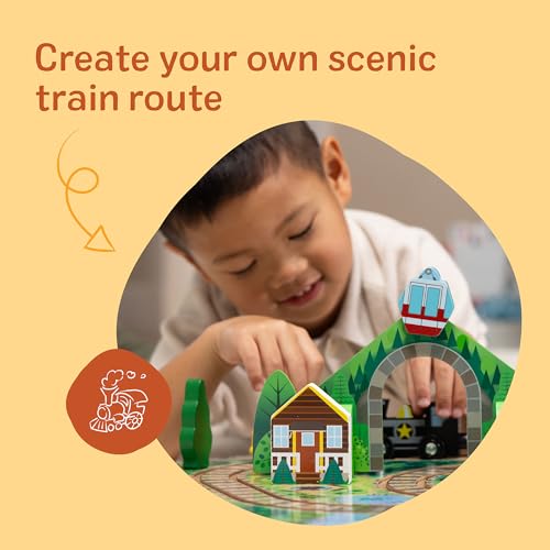Image of Melissa & Doug Take-Along Railroad Tabletop Playset with Wooden Train Toys, Animals & Scenery Play Pieces, Preschool Learning Toys for Girls & Boys 3+ - FSC Certified (Pack of 4)
