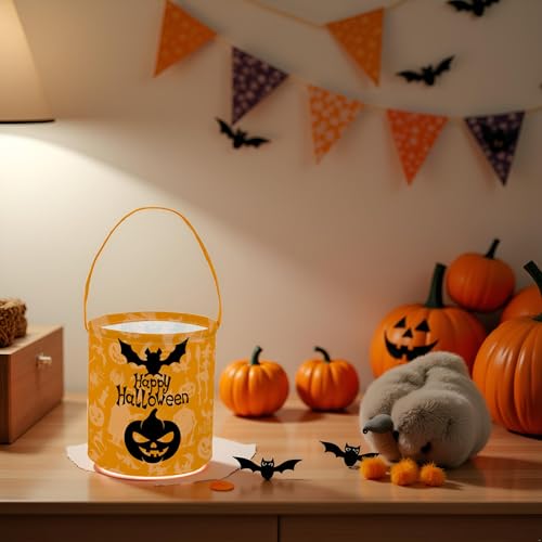 Image of Halloween Bucket for Trick or Treat Kids Halloween Pumpkin Bucket Halloween Candy Snack Baskets Pumpkin Halloween Party Decoration (Happy Halloween)