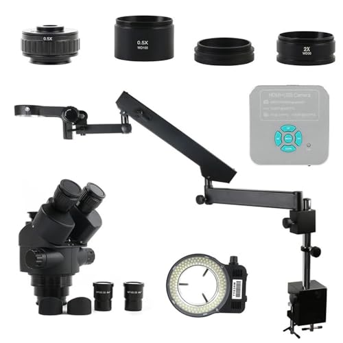 Microscope 25MM Column Articulating Arm Pillar Clamp Stand 3.5X-90X Parfocal Simul Focal Trinocular Stereo Microscope 48MP 4K HDMI USB Video Camera