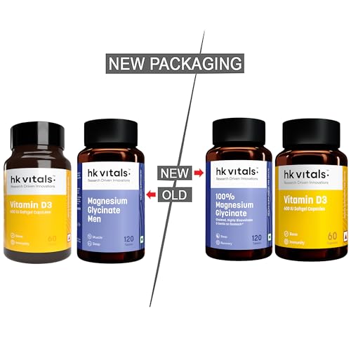 Image of hk vitals 100% Magnesium Glycinate (1880mg) 120 Tablets | For Better Sleep Quality & Muscle Recovery with Vitamin D3 (600 IU) (60 Capsules)