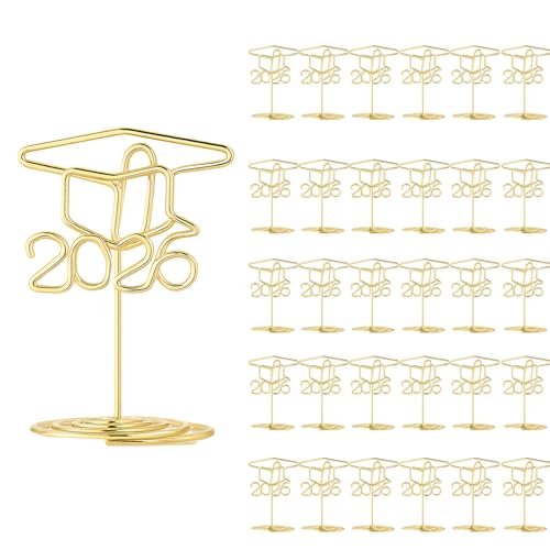 Rtteri 30 Pcs 2026 Grad Cap Graduation Picture Display 2 Inch Gold Photo Holders for Centerpieces Graduation Table Number Holders Card Stands for Class of 2026 Grad Party Supplies