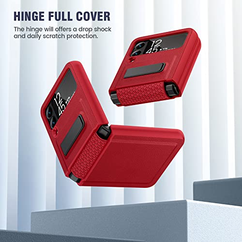 Caka Galaxy Z Flip 3 Case, Galaxy Z Flip 3 5G Case With Kickstand Hinge Protection Built In Lens Camera Protector For Women Girls Phone Case Compatible For Samsung Galaxy Z Flip 3 5G 2021 (Red) #TOP4