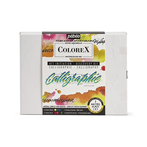 Pébéo - Kit Calligraphie Colorex - Set de Dessin Brush Lettering & Illustration -Vidéo Tuto calligraphie Inclus -Guide d'apprentissage pour Passionné et Débutant -Encre et Stylo Rechargeable Aquarelle
