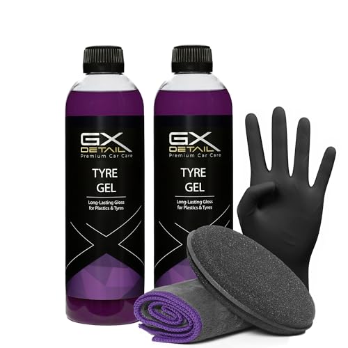 GxDetail Gel Abrillantador de Neumáticos y Plásticos Exteriores para Coche 1 Litro – Brillo Duradero y Protección UV – Acabado Brillo sin Residuos Grasos – Fórmula de Larga Duración.