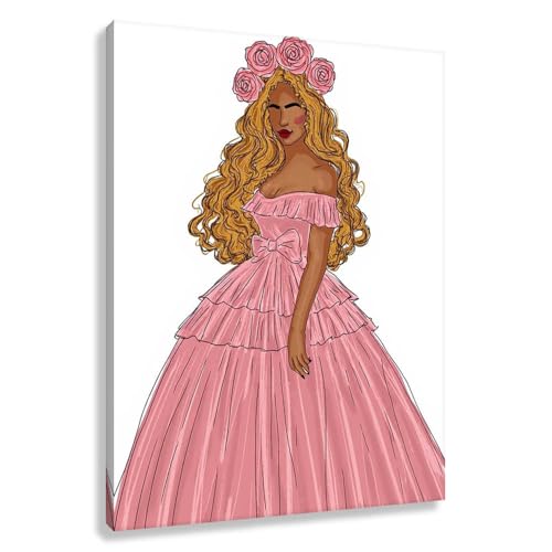 Novup Pink Princess Portrait Wall Art Canvas Print Decor Pictures