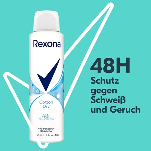 Rexona Women Anti Transpirant Spray Cotton Dry Deospray mit 48 Stunden Schutz gegen Körpergeruch und Achselnässe mit Anti-Transpirant-Technologie 6x 150 ml