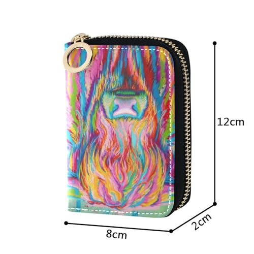 Colorful Paint Highland Cow Women's Wallet Small Credit Card Wallets RFID Blocking Fun Zipper Coin Purse with Key Ring3