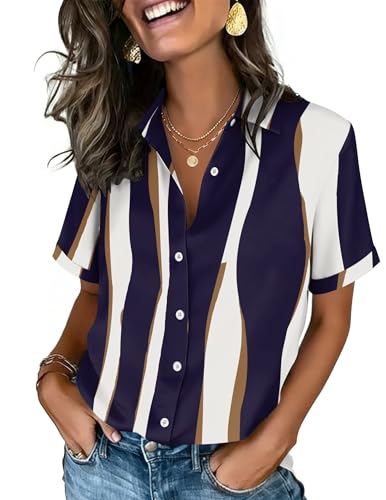 Image of Zeagoo Button Down Shirts for Women Short Sleeve Collared Tops Dressy Casual V Neck Blouses