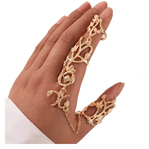 Yalice Charm Leaf Full Finger Ring Bracelets Dainty Knuckle Open Ring Harness Hand Chains Adjustable Statement Rings Jewelry for Women Gift