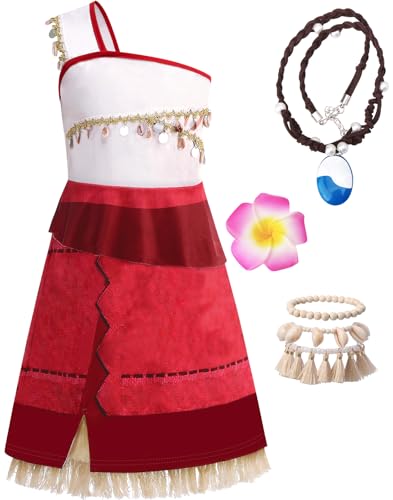 OFIHIDO Princess Costume for Girls Ocean Adventure,Princess Dress Up for Kids,Halloween Costume Birthday Gifts (4-5Years) Red