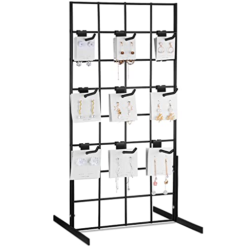 10 Pack Metal Grid Wall Hooks Grid Panel Hooks Set Including 1 Pcs 24" H X 12" W Counter Top Gridwall Display Unit With T Base Floorstanding And 9 Pcs 4'' D Grid Panel Hooks For Retail Display, Blcak #TOP23