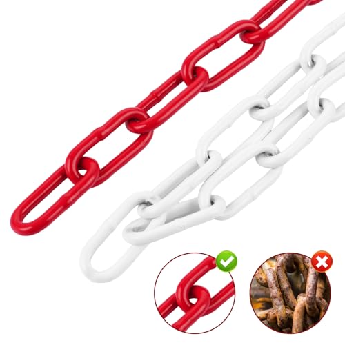 CYEER Absperrkette Metall Rot Weiß 10m – Robuste Stahlkette 5mm Dick – Wetterfeste Warnkette für Parkplatz, Baustelle & Absperrung