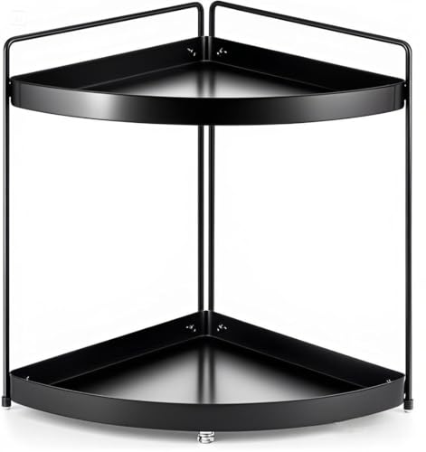 Lvssci 2 Tier Corner Shelf Rack Kitchen Counter Cabinet Bathroom Organizer Makeup Cosmetic countertop Organization and Storage Under Sink Organizers Perfume Trays for Dresser Black