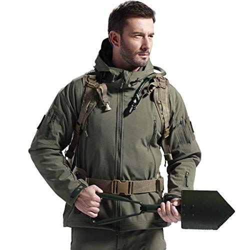 FREE SOLDIER Herren Winterjacke Military Softshell Jacken Outdoor Fleecefutter Winddichte Wasserdichte Jacke mit Kapuze Warme Taktische Jacken mit Mehreren Taschen für Jagdausflüge (Grün,2XL)