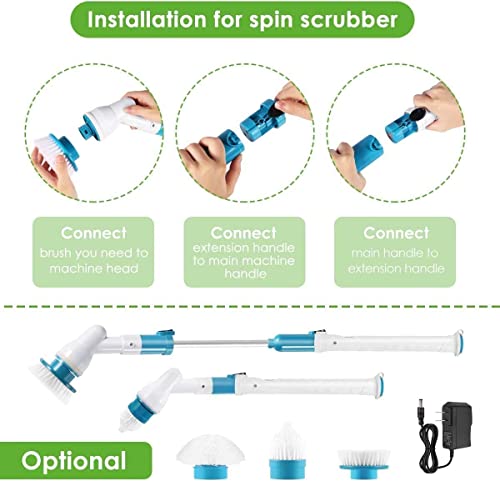 Spin Scrubber, 360 Cordless Tub And Tile Scrubber, Multi-Purpose Power Surface Cleaner With 3 Replaceable Cleaning Scrubber Brush Heads, 1 Extension Arm And Adapter #TOP3