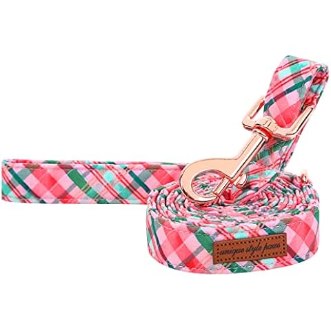 Unique style paws Pink Green Grid Dog Leash Matching Classical Collar for Small Medium Large Boys Girls Dogs and Cats-M Cover