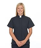 FOR HIS SERVICE Ladies Clergy Shirt with a Tab Collar - Short Sleeves - Clergy Shirts for Women - Black, 24