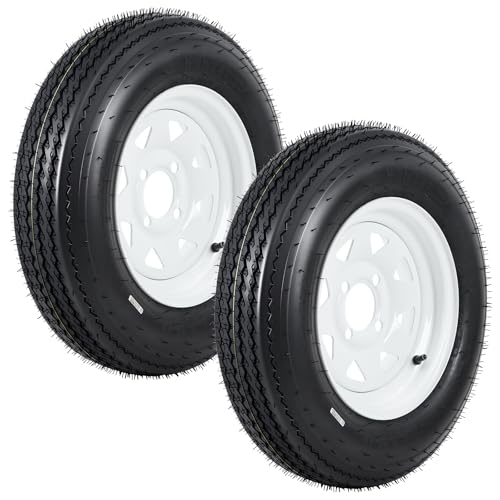 GarveeTech 5.30-12 530-12 530X12 Trailer Tire and Wheel Assembly, Heavy-Duty Load Range C 6PR, 4 Lug White Modular Wheel, 12 Inch Tires for Utility/Boat/Camper Trailers, Set of 2