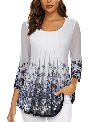 Gaharu Damen 3/4 Arm Bluse Elegante Abendbluse Floral Romantische Sommer Freizeitbluse