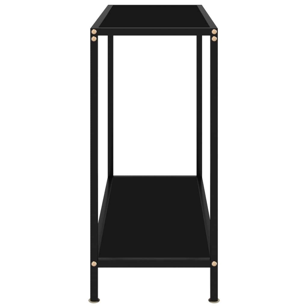 Stolik konsolowy, czarny, 80 x 35 x 75 cm, szkło hartowane, stal malowana proszkowo, nowoczesny design, wytrzymały stolik pomocniczy do korytarza, salonu, dodatkowe miejsce do przechowywania