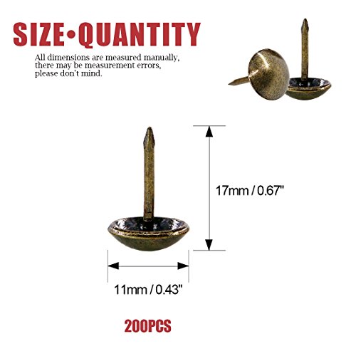 Hilitchi 200-Pieces 7/16''(11Mm) Antique Brass Tacks Bronze Nail Pins Upholstery Nail Tacks Furniture Thumb Tack Pins Assortment Kit (Bronze) #TOP1