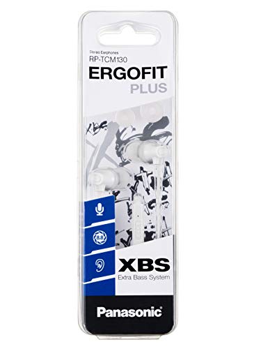 Image of Panasonic Extra Bass in-Ear Wired Earphone with Tangle Free Flat Cable, No-Fall Double Hold in-Ear Design, in Line Remote with Mic (RP-TCM130GEW, White)
