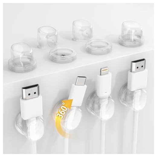 Rotatable Cord Organizer, Snap-Lock Cable Clips Phone Charger Cord Holder, 8 Pack Desk Cable Management, Adhesive Wire Organizer for Nightstand/Car/Kitchen/Office Accessories/Room Decor, Clear