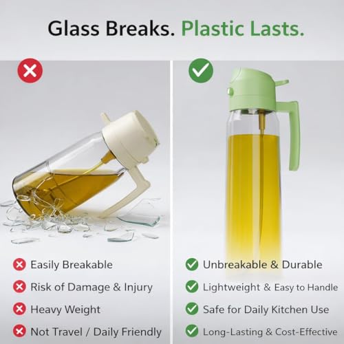 Image of 800ml Olive Oil Sprayer for Cooking - 2 in 1 Olive Oil Dispenser for Kitchen Gadgets, Air Fryer, Salad, and BBQ - Green (800, Milliliters)