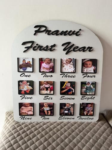Image of HBH Baby Milestone Display Board with Name Details Memory Decor | Customized Photo Frame