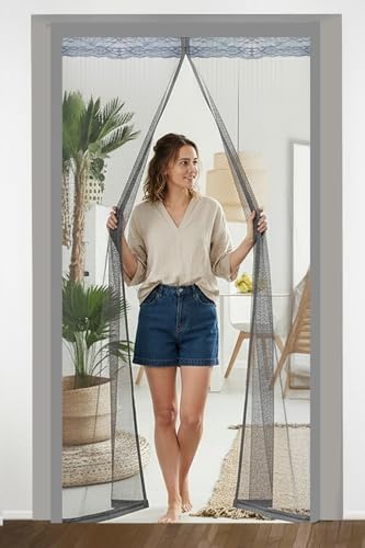 Image of The Furnishing Tree Strong Magnetic Mosquito Net Door Curtain | Automatic Self Closing | Designer Lace at the top with Breathable Fly Protection for Main Door, Balcony, Kitchen & Bedroom, 210x100 CM.