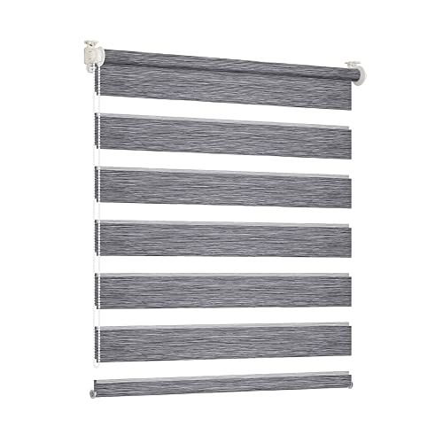 SBARTAR Store Enrouleur Jour Nuit de Double Tissu, sans perçage, Lin Gris 60 x 130cm, Facile à Installer avec Clips, 2 Types d'Installations, pour Fenêtre ou Porte Cover