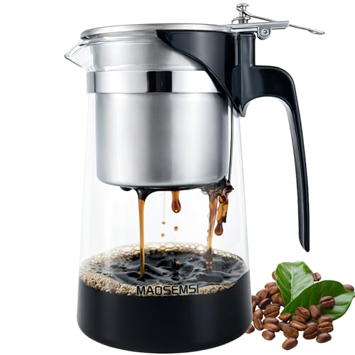 Image of Pour Over Coffee Maker Set, 304 Stainless Steel Coffee Dripper with On /Off Switch, Borosilicate Glass Small Coffee Pot, 50 Filter Papers, Multi-Functional Immersion Drip Cafe Brewer Machine (1, 250ml)