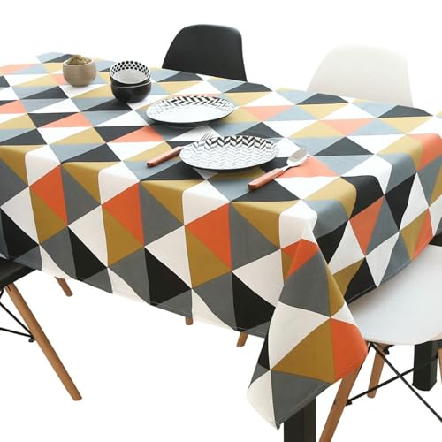 Nappe rectangulaire coton et lin orange 135x260 cm à motif géométrique - 3