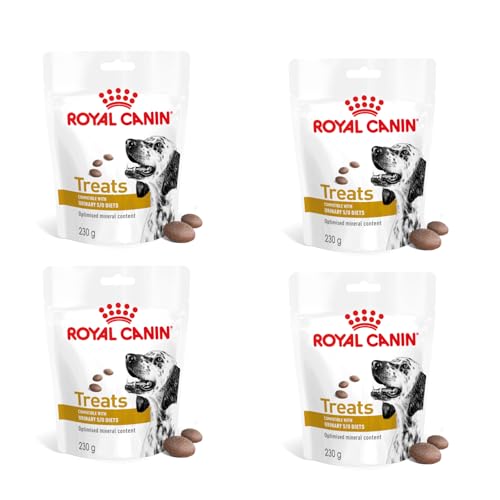 Royal Canin Veterinary Urinary S/O Treats | Confezione da 4 | 4 x 230 g | Snack per adulti cani di tutte le razze | In sacchetto richiudibile | Contenuto di minerali ottimizzato