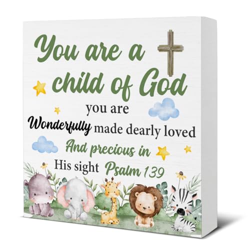 Baptism Gifts for Girl Boy - Nursery Decor - Christening Gifts for Boys Girls - You Are a Child of God Wood Sign Home Nursery Desk Table Shelf Baptism Decorations 5×5 Inches