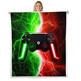 Homewish Cobija y cobija de gamepad para niños, de 90 x 90 pulgadas, color rojo y verde, manta de consola de videojuegos para niños, manta moderna de forro polar, decoración de dormitorio para cama y