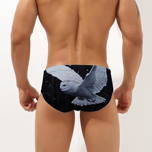 White Snowy Owl Men's Swimming Trunks Briefs Beach Swimwear Low Rise Bikini Swimsuit Print Bathing Suit2