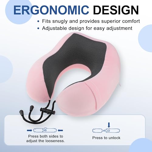 Almohada para viaje de espuma viscoelástica ajustable rosa miniatura 4