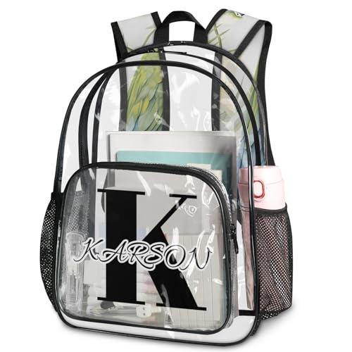 Personalized Small Clear Backpack Stadium Approved Heavy Duty PVC Plastic Custom Jungle Parrot Transparent Backpacks See Through Bag with Name, Tropical Leaves and Flowers