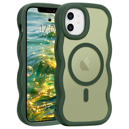 Pepmune MagSafe Hülle für iPhone 12 / 12 Pro – grün, matt-transparente Wellenoptik, 2700 Gauss