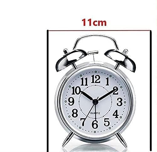 ToYooZe : Table Clock Retro Twin Bell Metal Frame Alarm Clock with Night Backlight Function & Silent Motion, High Volume Bedside Luminous Alarm for Bedroom/Office (Silver Vintage) - Analog 2