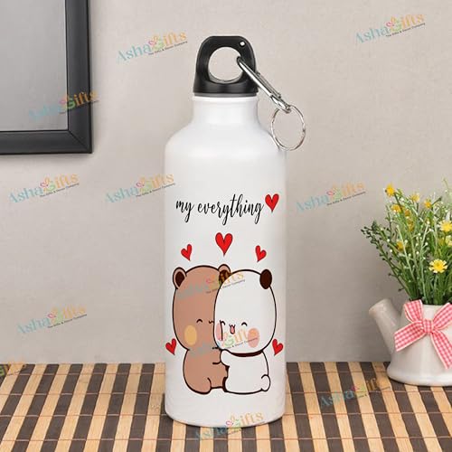 Image of Bubu Dudu Love Gift for Birthday /Anniversary Sipper Water Bottle Aluminium with Coffee Mug, Wooden Keychain Combo Pack NMSK (BOTTLEMUGKEY-5)