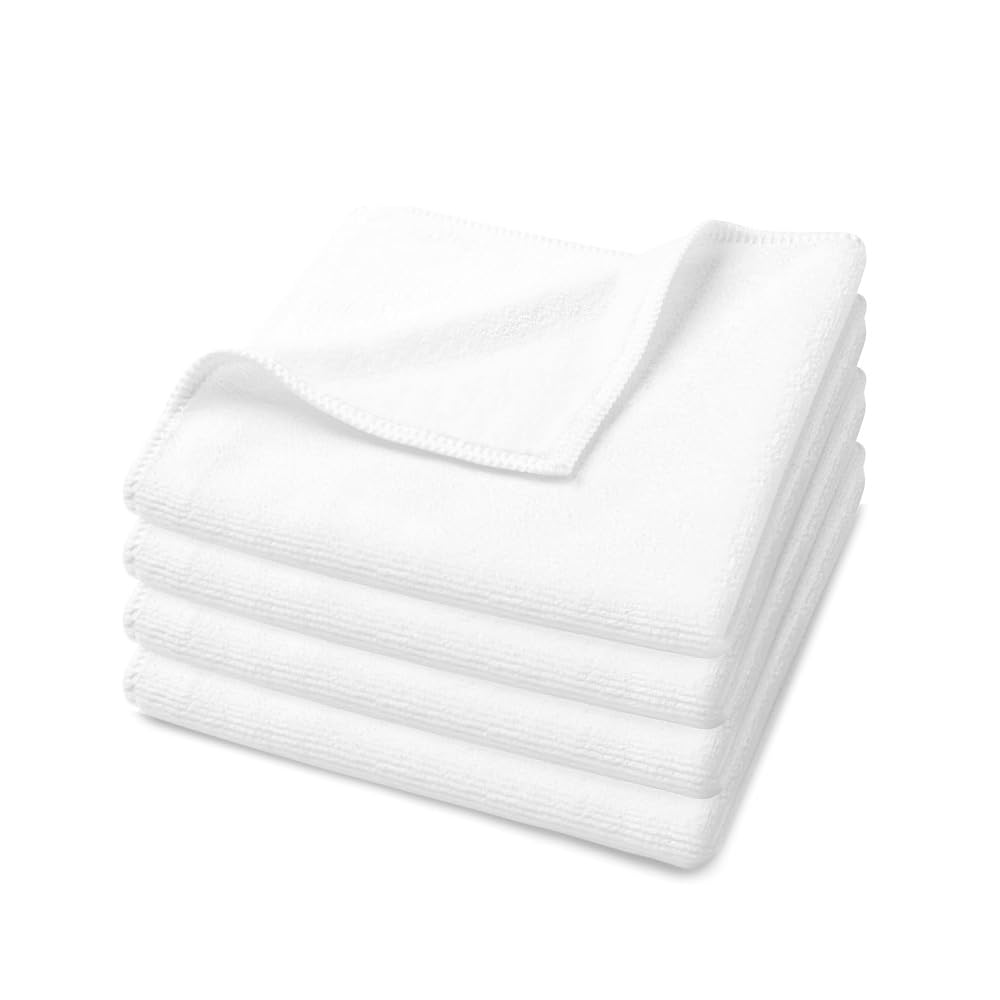 U & U UNIQUE UTILITIES Microfiber Face Towels (30 x 30 cm) | Hand Towel Set | Gym Towels for Men & Women | Super Soft & Ultra Absorbent | Quick Drying Washcloths (White) – 400 GSM (Pack of 4)