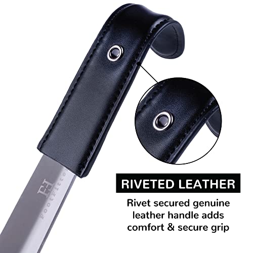 Footfitter Premium Stainless Steel Shoe Horn - 1.8 Mm Extra Thick, Best Sturdy Shoehorn With Genuine Leather Handle Grip (16" Shoe Horn) #TOP3