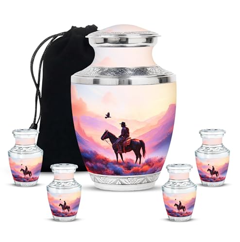 Image of Cowboys Urn Funeral Urn Adult Ash 1 Large & 4 Small | Burial Urns for Male & Female, Cremation Human Ashes, Burial Urns for Mom & Dad