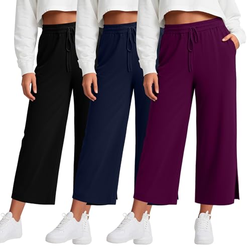 Lot de 3 capris grande taille femme pantalon court à jambes larges avec poches