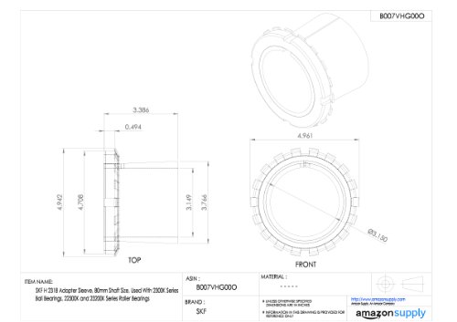 SKF H 2311 Adapter Sleeve, 50mm Shaft Size, Used With 2300K Series Ball Bearings, 22300K and 23200K Series Roller Bearings