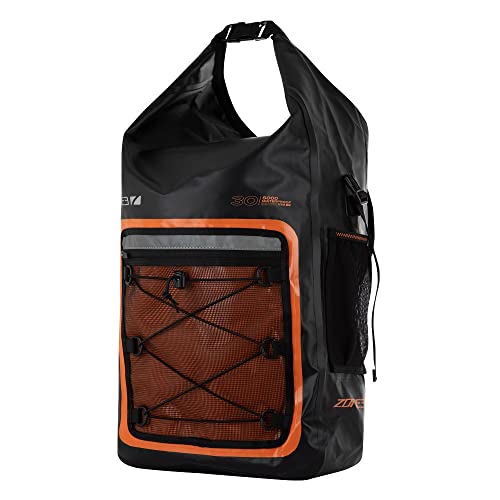 ZONE3 30L Open Water Dry Bag Tech Rucksack, wasserdicht, verschweißte Nähte und Faltdichtung für Schwimmen, Bootfahren, Kajakfahren, Schwarz mit Orange, Trockentasche